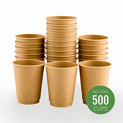 Image of Restaurantware Coffee Cups 500 Pack of 12 oz Double Wall Insulated Coffee Cups Non-Slip Design Disposable Hot Beverage Drinkware For Cafe