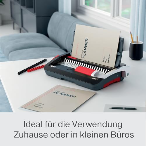 GBC CombBind CB12 Manuelles Bindegerät - Bindet 165 A5/A4-Blätter, kompaktes und leichtes Design, stanzt 12 Blätter, Schwarz/Silber, 4410060
