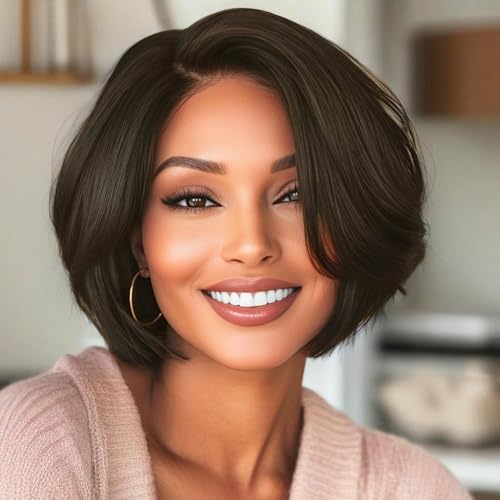 BeiSDWig Short Bob Wig Synthetic Hair Black Natural Looking Synthetic Hair Wigs for Women Female Wig Bob Hairstyles Brown Hair (Brown)