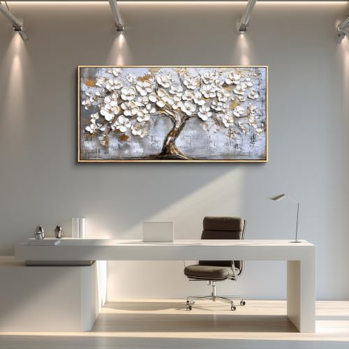 JUDASJART Canvas Wall Art for Living Room Wall Decor for Bedroom Office Wall Decoration Gold Accent White Flower Tree Landscape Painting Wood Frame Artwork Room Aesthetic Home Decor 20x40 in by JUDASJART - Used condition - Image 6