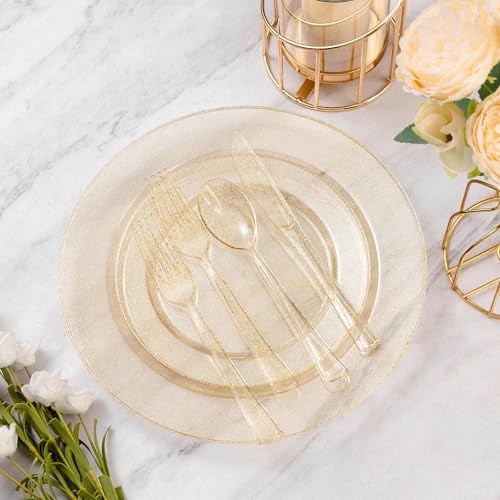 Image of Goodluck 120PCS Gold Plastic Plates, Disposable Gold Glitter Plates