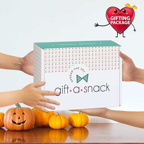 Image of Gift A Snack - Halloween Candies Trick or Treats, Snack Box Care Package + Greeting Card (60 Count) Sweet Treats Gift Basket, Corn Candy Scary Spiders Stuffers Chips - Office Food Assortments