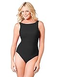 Miraclesuit Women's Swimwear Solid DDD-Cup Regatta High Neckline Underwire Bra One Piece Swimsuit, Black, 12DDD
