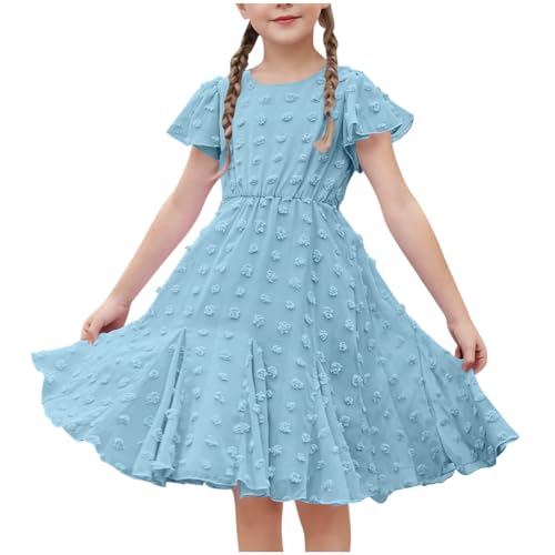 Ofertas Flash del Dia Vestido Niñas Festivo Fiesta de Bodas Manga Corta Verano Cintura Alta Forma de A Vestido Boho Casual Princesa Vestidos de Gasa hasta La Rodilla Ropa Niños Adolescente 3-14 Años