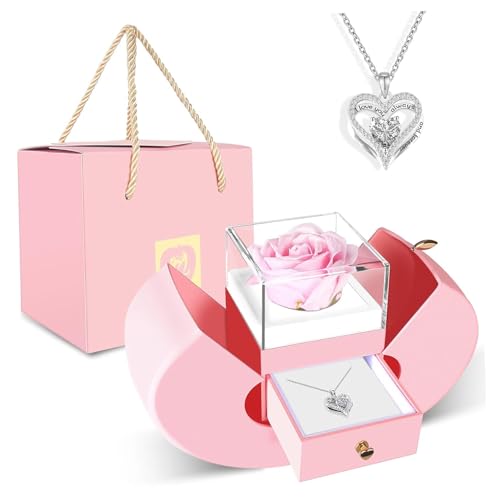[���̎���] Valentine's Day Jewelry Gift Set with Preserved Flower Necklace for Anniversary Valentine's Day Present Home Decoration S