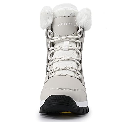 Coojoy Womens Winter Snow Boots Waterproof Shoes Tennis Walking Comfortable Hiking Booties Furry Mid Calf Warm Lightweight Beige,Us9 Eu41 thumb #6