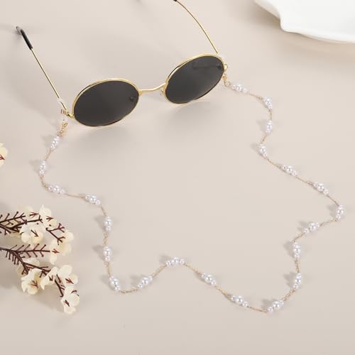 Image of uxcell Beads Eyeglass Chain, Pearl Glasses Strap Eyewear Retainer Chain Around Neck Sunglass Holder for Girls Women