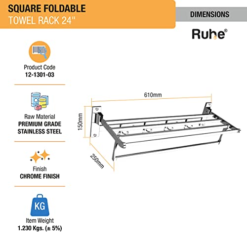 Image of Ruhe Square Foldable Towel Rack | Premium Grade Stainless Steel Square Foldable Towel Rack /Towel Holder /Towel Stand /Accessories for Bathroom and Kitchen | (24 Inches)