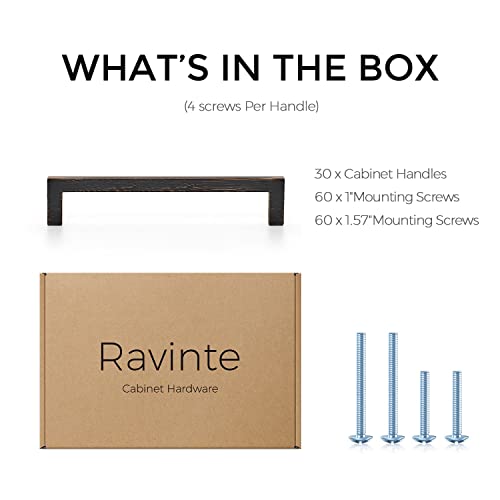 Image of Ravinte 30 Pack Solid 5 Inch Center to Center Slim Square Bar Drawer Handles Kitchen Cabinet Handles Oil Rubbed Bronze Drawer Pulls Kitchen Cabinet Hardware Kitchen Handles Bronze Cabinet Pulls