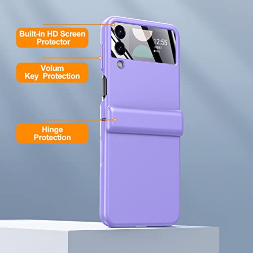 For Galaxy Z Flip 4 Case: Slim Soft Phone Case With Spring Hinge Built-In Camera Lens Screen Protector Metal Volume Key Protection Wireless Charging For Samsung Flip 4 5G 2022 - Purple #TOP2