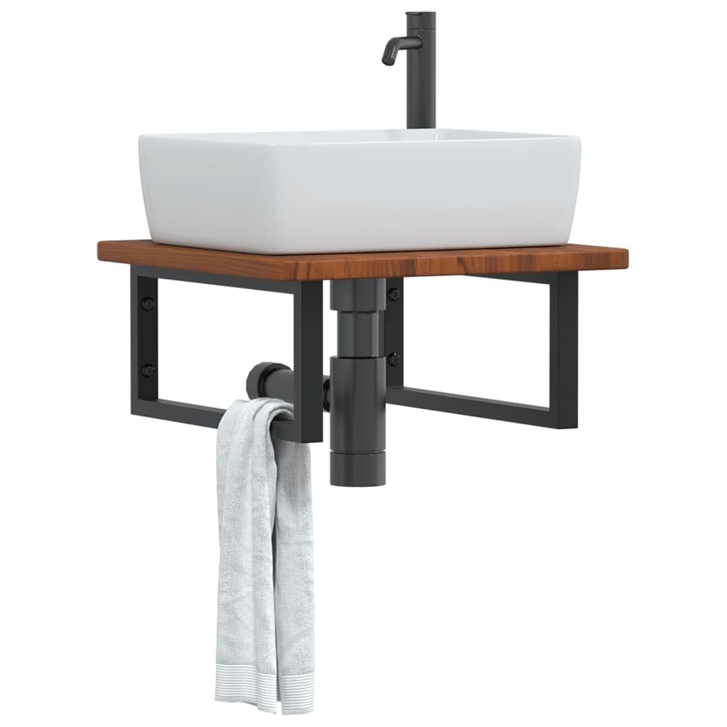 Piano per lavabo, 50 x 50 cm, in rovere massiccio, con supporto in acciaio, colore nero, design moderno, robusto e durevole, salvaspazio, per bagno, ospiti, WC, cucina