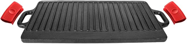 Cast Iron Griddle Grill Pan, Nonstick Griddle Grill with Dual Handles, Pre-Seasoned Reversible Grilling Plate, Double Burner Stovetop Skillet, BBQ Griddle Plate Tray 20"x9" Inch