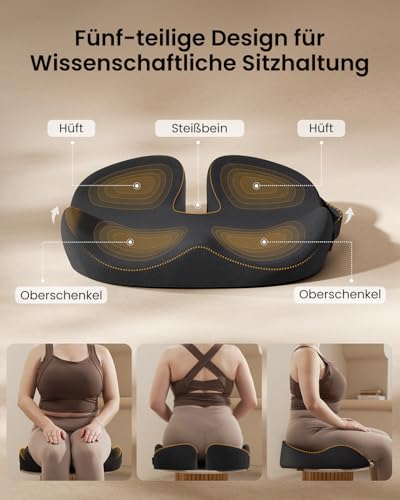 ProtoArc Extra-Large Bürostuhl Sitzkissen Memory Foam, Zusatzhülle, Schwarz – Ansicht 3