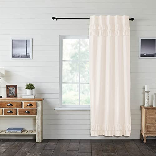 VHC Brands Simple Life Flax Farmhouse Curtain Panel Ruffled Antique White 96×40