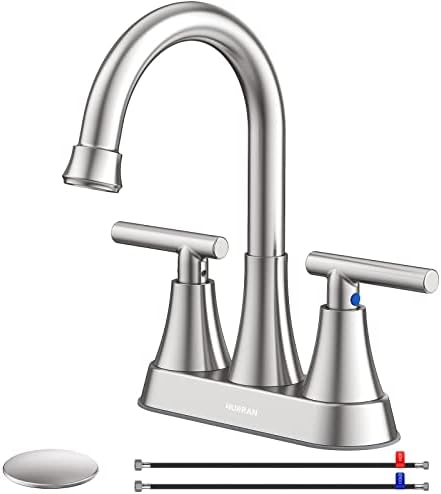 Bathroom Faucet, Hurran 4 inch Centerset 2-Handle Lead-Free, Brus...