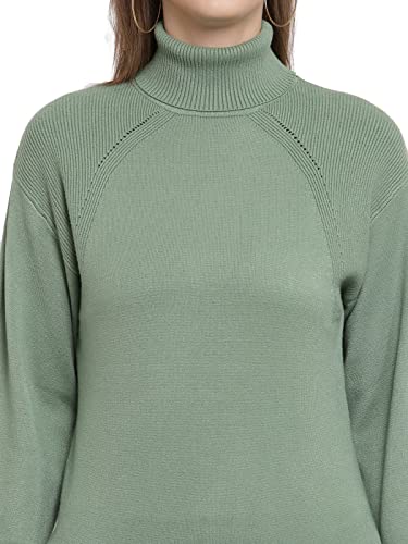 Image of Mafadeny Women Green Solid Turtle Neck Viscose Sweater