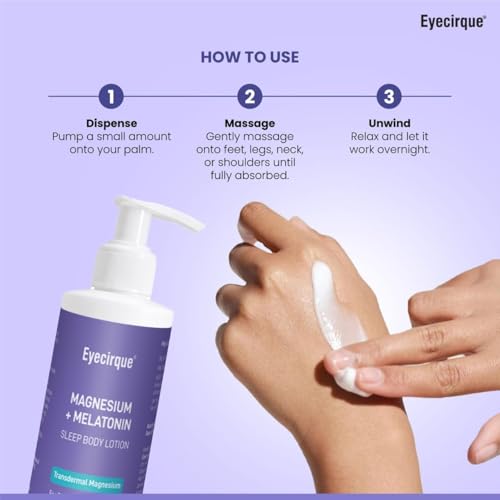 Image of Eyecirque Magnesium Body Lotion with Melatonin & Lavender for Sleep, Muscle Pain & Leg Cramps | Fast Absorption for Feet, Legs & Night Recovery | Relaxation & Pain Relief Body Lotion 100ml