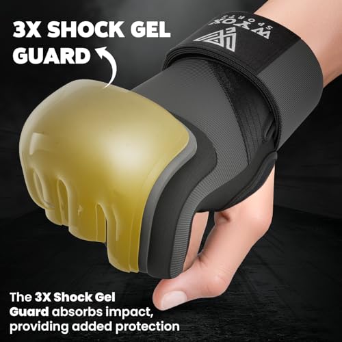 Image of WYOX Neoprene Gel Boxing Hand Wraps Inner Gloves for Men & Women - 80cm /31in Quick Wrist Strap, Padded Knuckle Protection, Fingerless MMA Muay Thai Kickboxing Wraps for Training & Martial Arts