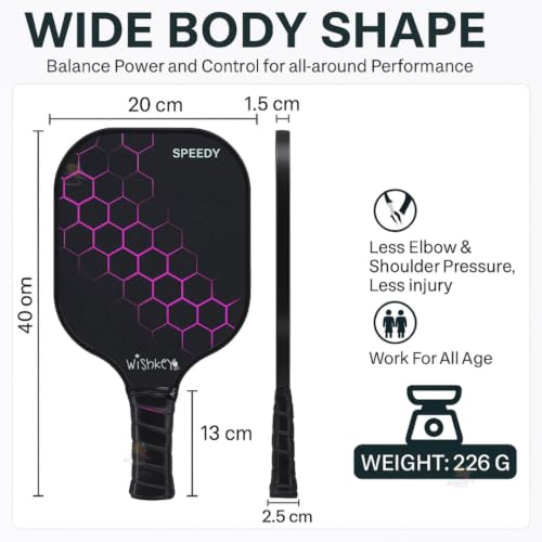 Image of WISHKEY Pickle Ball Racket Paddle 1 Premium Carbon Fiber Pickleball Rackets Black with Honeycomb Composite Core, 1 Comfort Cushion Grip Beginners & Adults