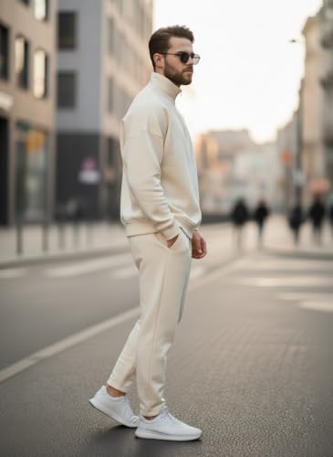 Image of Mack Jonney Solid Half Zipper Track Suit for men | Co-ord Set | Warm Fleece Tracksuit Set | Full Sleeve Sweatshirt
