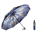 Siepasa Windproof Travel Compact Umbrella, 8-Ribs Anti-UV Waterproof Folding Umbrella with Telfon Coating-One Button for Auto Open and Close (Lotus Butterfly)