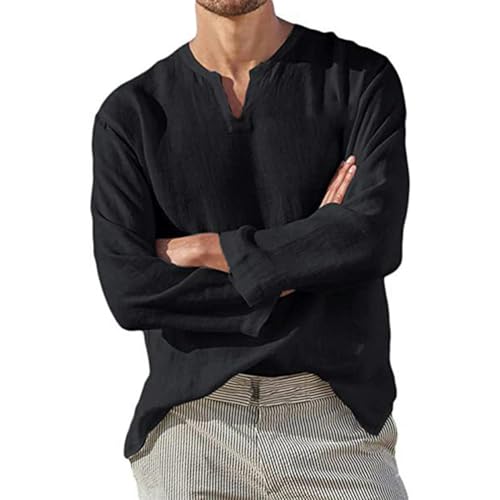 Chemise en lin hommes décontractée respirante grand confort noir