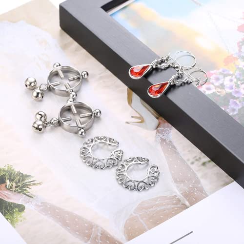 Besteel 316L Stainless Steel Fake Nipple Rings For Women, Bar Noose Dangle Non-Piercing Nipplerings, Clip On Nipple Piercing, Body Chain Adjustable Faux Body Piercing Jewelry, 19 Pieces #TOP4