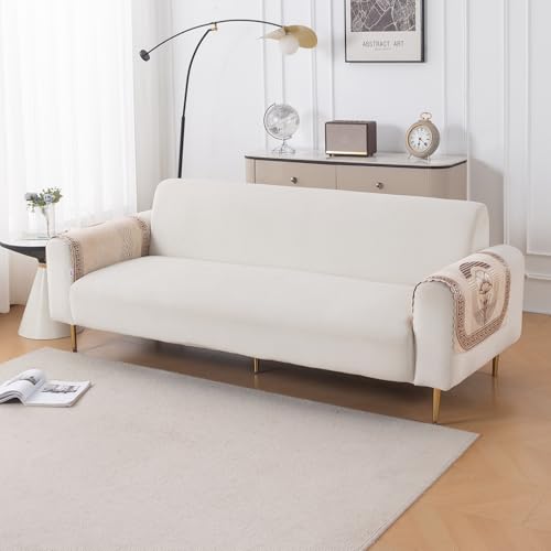 Image of HOKIPO Noor Beige Premium Chenille Jacquard Sofa Armrest Cover - 1 Pair | 'Royal Aangan Series' (IN-1006-L4*2)