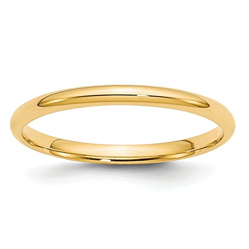 Solid 14k Yellow Gold 2 mm Comfort Fit Lightweight Wedding Band Ring