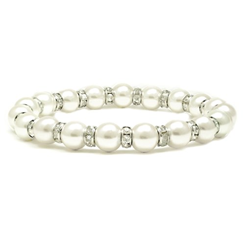 Accents Kingdom Bracelet Hématite Magnétique Blanc Tuchi Perle Simulée pour Femme avec Cristal,19.05 cm