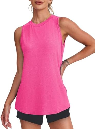 Workout Tank Tops Lightweight Sleeveless Shirts for Women Loose Fit Tops for Athletic Running Tennis Yoga, Pink, X-Large