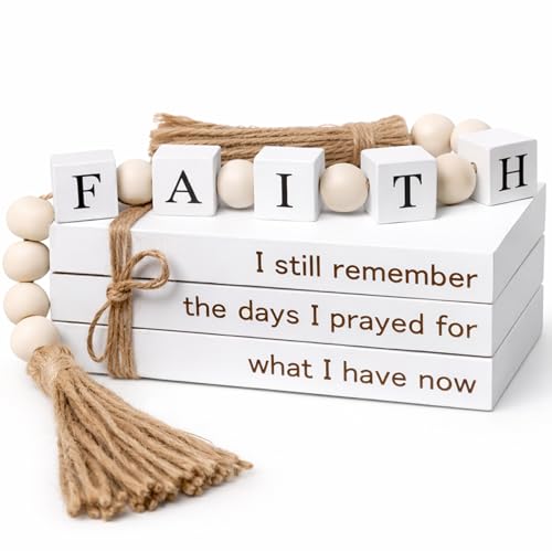 Farmhouse White Fake Decorative Books for Home Office Decor - Religion Christian Faith Aesthetic for Living Room, Console Table, Bookshelf, Tv Stand, Entryway,