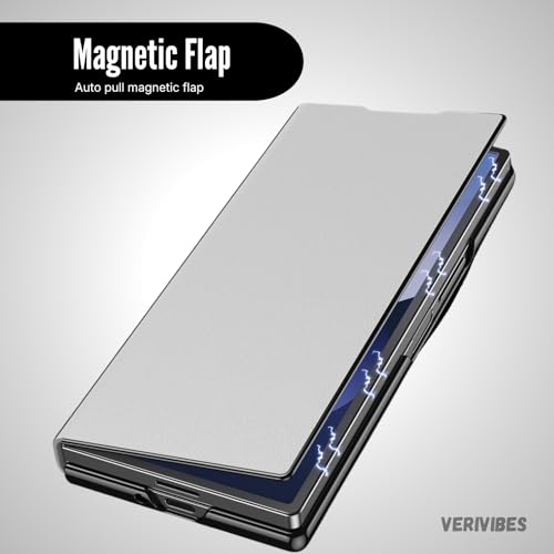 Image of Magnetic Flip Case Compatible with Samsung Galaxy Z Fold 7 (2025) | Premium Leather Finish | Multi-Angle Stand | Full Body & Hinge Protection | Slim Luxury Business Cover - White