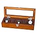 Hölzerne Uhrenbox Glasdeckel 5 Uhr Schmuck Display Aufbewahrungsbox Armband Tablett Manschettenknopf Organizer mit 5 Removal Aufbewahrungskissen Metallverschluss und Top Glas (braun)
