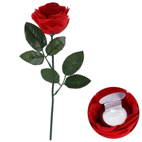 1pcs Engagement Ring Box, Wedding Ring Boxes for Proposal Romantic Rose with Stem Personalized Ring Box, Marriage Proposal Decorations Will You Marry Me Flower Proposal Ring Boxes for Valentine's Day Wedding