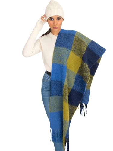 MISTI Oversized Scarf for Men & Women | Chunky Knit Baby Alpaca Wool Wrap | Soft Warm Winter Scarves, Blue & Yellow