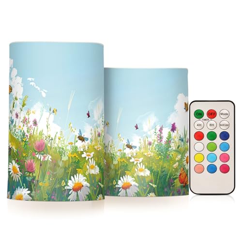 BOESI Doodle Flower and Butterfly Pattern Flameless Candles Color Changing