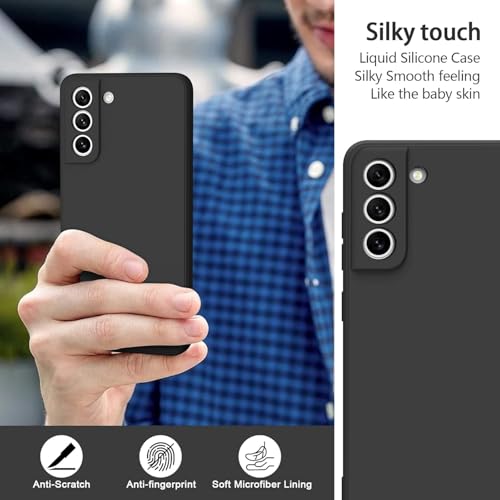 Image of DIZORO Liquid Silicone Case with Microfiber Coushioning Compatible for Samsung Galaxy S21 Plus Shockproof Slim Back Cover, Gel Rubber Full Body Protection - Black