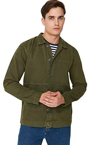 TRENDYOL Herren Jung Regular Basic Plain Denim Jacke Coat, Khaki, L