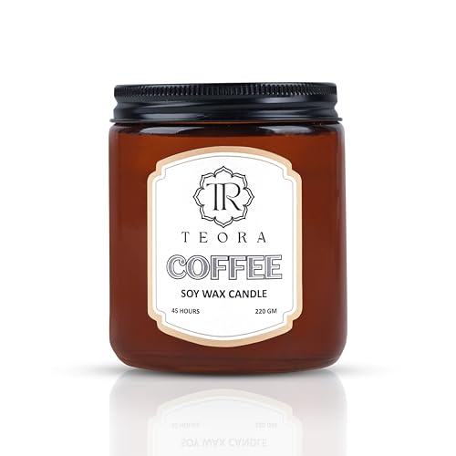 Image of Teora By Bindian Luxury Soy Wax Scented Candles in Amber Glass Jars | 220g Each | 45H Long Burn Time | Natural Smokeless Wax for Home Decor, Spa & Aromatherapy (Coffee)