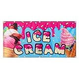Tudomro 2x4 Feet Ice Cream Banner Sign Polyester Fabric Ice Cream Feather Flag for Summer Outdoor Advertisement Business Decor