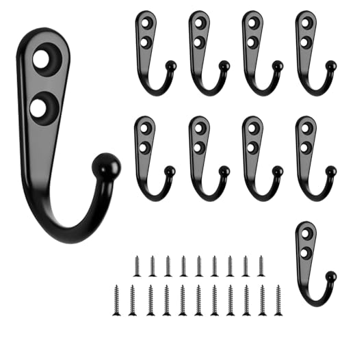 DikGifk 10 Piezas Negro Vintage Perchas Pared, ganchos negros, ganchos de pared de alta resistencia, Gancho Rústico Retro Pequeño de Aleación, baño, armario