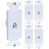 Newhouse Hardware Decora Single Phone Jack Insert for Decorator Wall Plates, for RJ11 telephone cables, Single Gang, 5-Pack, White