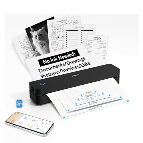 Image of HPRT Portable Thermal Printer-Inkless Printer, Supports Thermal Paper&Labels, Multi-User Bluetooth, Compatible with iOS /Android /Laptop for Home /School /Travel,MT610 Pro Black-300dpi+10sheets