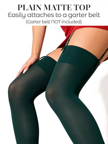 Image of Mila Marutti Thigh High Stockings for Women | Garter Belt Stockings Semi Opaque 40D | Colored Suspender Stockings Pantyhose