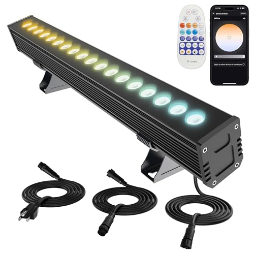 Yasotek LED Wall Washer Light Bar Tunable White 2700K-6500K Smart WiFi App and RF Remote Smooth Dimming 8 Modes Linkable 20in IP65 AC120V Plug-in for Porch Patio Sign