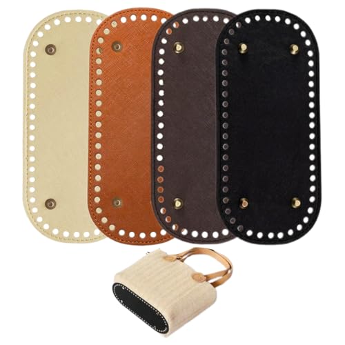 WUFKOP 4 Bases para Bolsos de Ganchillo Ovaladas, Hechas de Cuero PU con Agujeros y Tachuelas, Accesorios para Hacer Bolsos de Crochet y Proyectos DIY (22x10 cm)