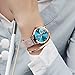 OLEVS Rose Gold Watch for Women Mesh Strap Fashion Dress Hearts Japanese Quartz Waterproof Luminous Ladies Watches Bracelet Sets Blue