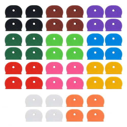 Merzio 44 PCS Flexible Key Covers Caps Set, Colorful Silicone Keycaps Key Identifiers Tags for Easy Identification of House Door Keys, Durable Key Toppers for Standard Round and Square Keys