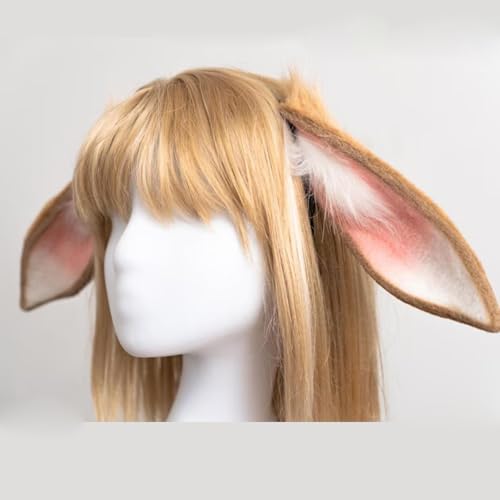 ATekatac Rabbit Handmade Animal Ears Halloween Cosplay Bunny Flower Headband (D Tan) — view 3